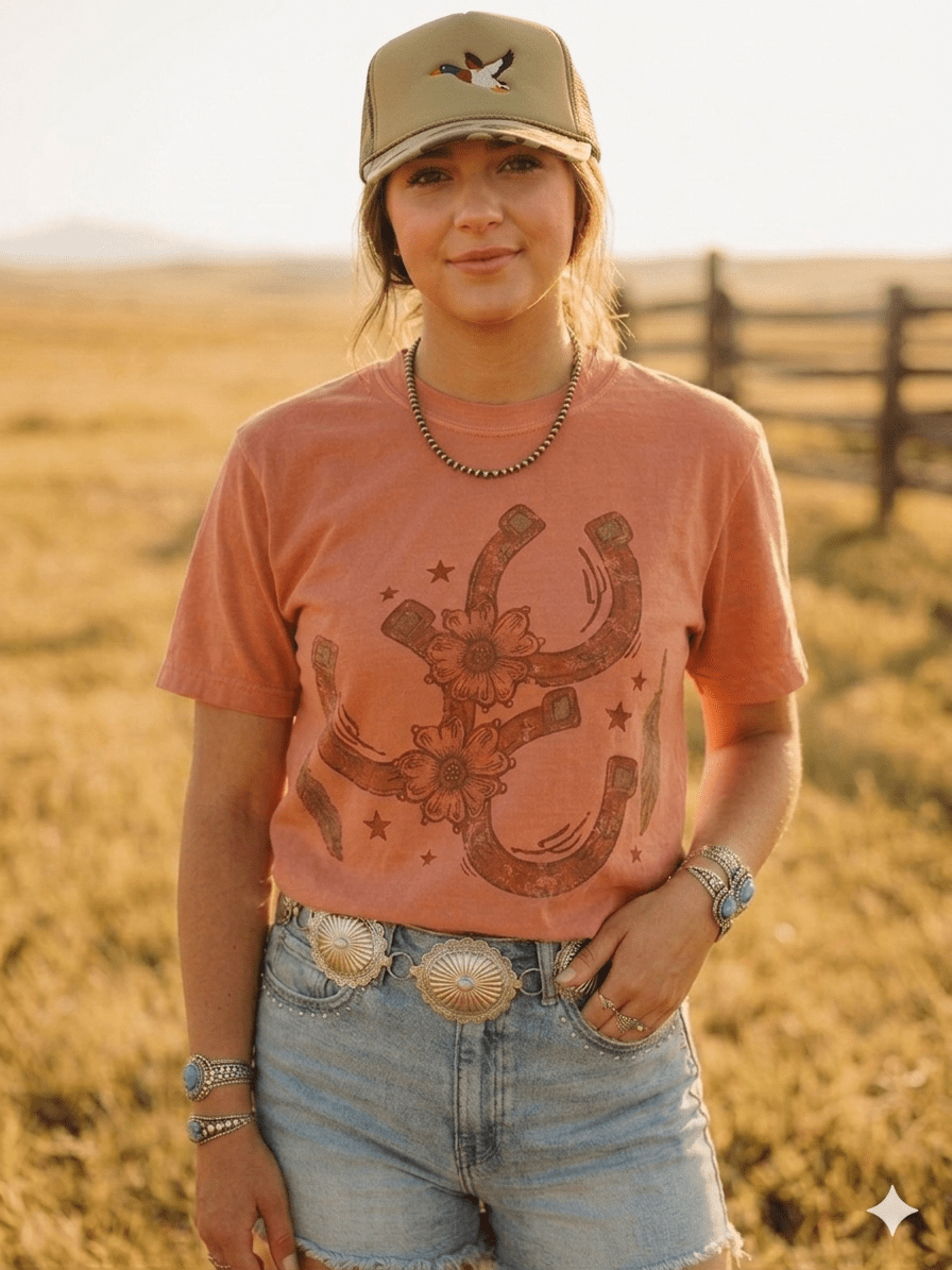 Floral Horseshoe Graphic Tee - Terracotta