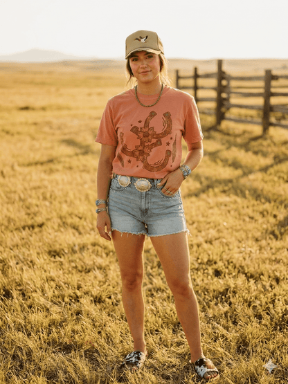 Floral Horseshoe Graphic Tee - Terracotta