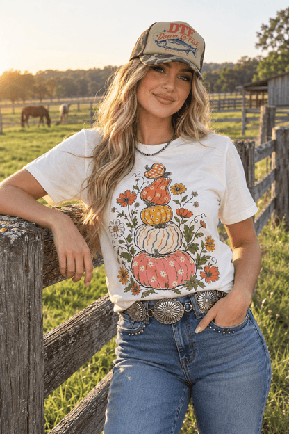 Floral Pumpkin Stack Graphic Tee