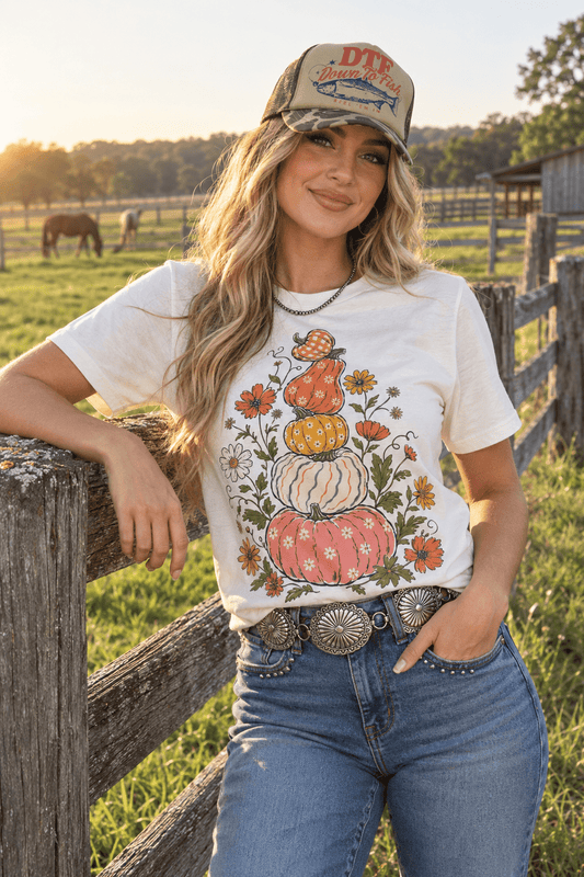 Floral Pumpkin Stack Graphic Tee