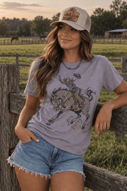 Halloween Cowgirl Bucking Horse Graphic Tee