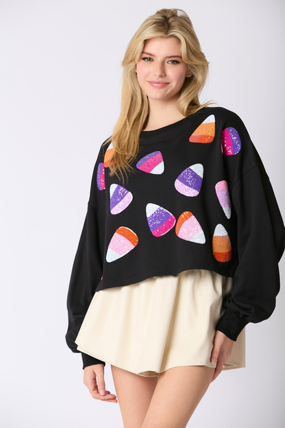 Candy Corn Sequin Cropped Sweatshirt