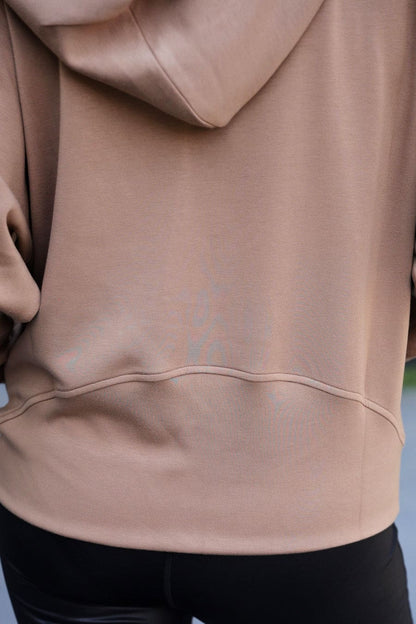 Kayla Luxe Hooded Quarter Zip Pullover- Mocha