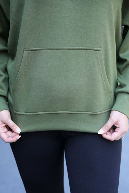 Kayla Luxe Hooded Quarter Zip Pullover- Olive