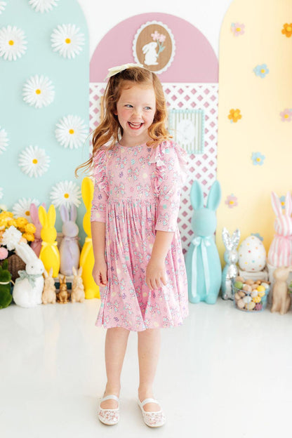 Little Bow Peeps 3/4 Sleeve Ruffle Twirl Dress