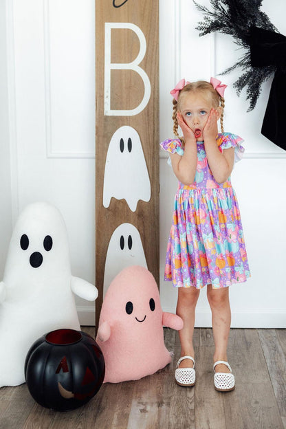 Autumn Sparkle Flutter Sleeve Twirl Dress