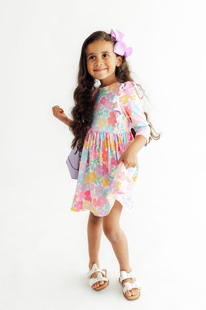 Colorful Carnations 3/4 Sleeve Ruffle Twirl Dress