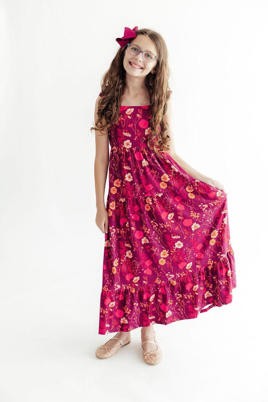 Retro Wildflower Ruffle Maxi Dress