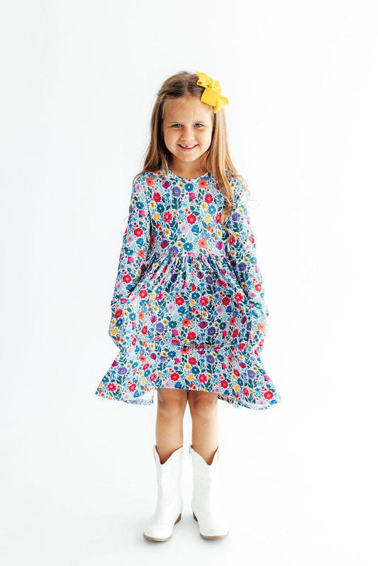 Vintage Floral L/S Pocket Twirl Dress