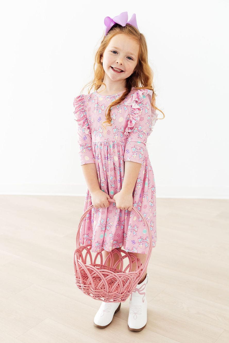 Little Bow Peeps 3/4 Sleeve Ruffle Twirl Dress