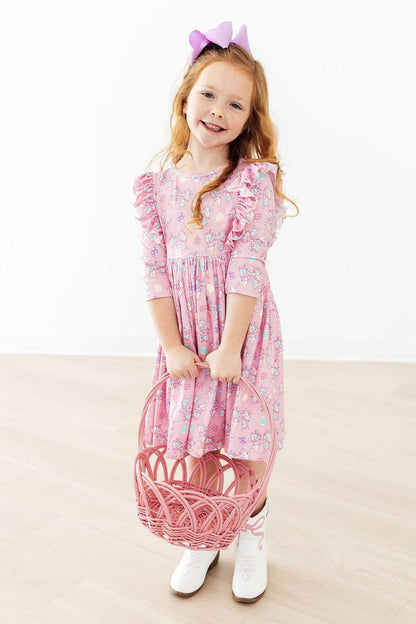 Little Bow Peeps 3/4 Sleeve Ruffle Twirl Dress