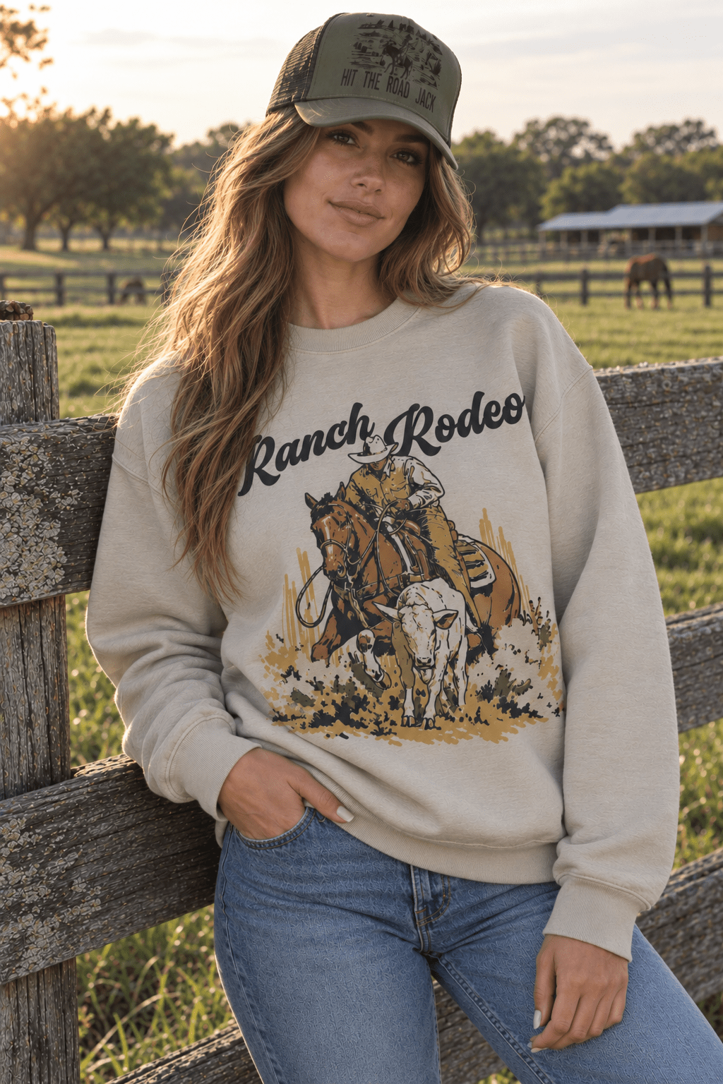 Ranch Rodeo Cowboy Roping Graphic Sweatshirt