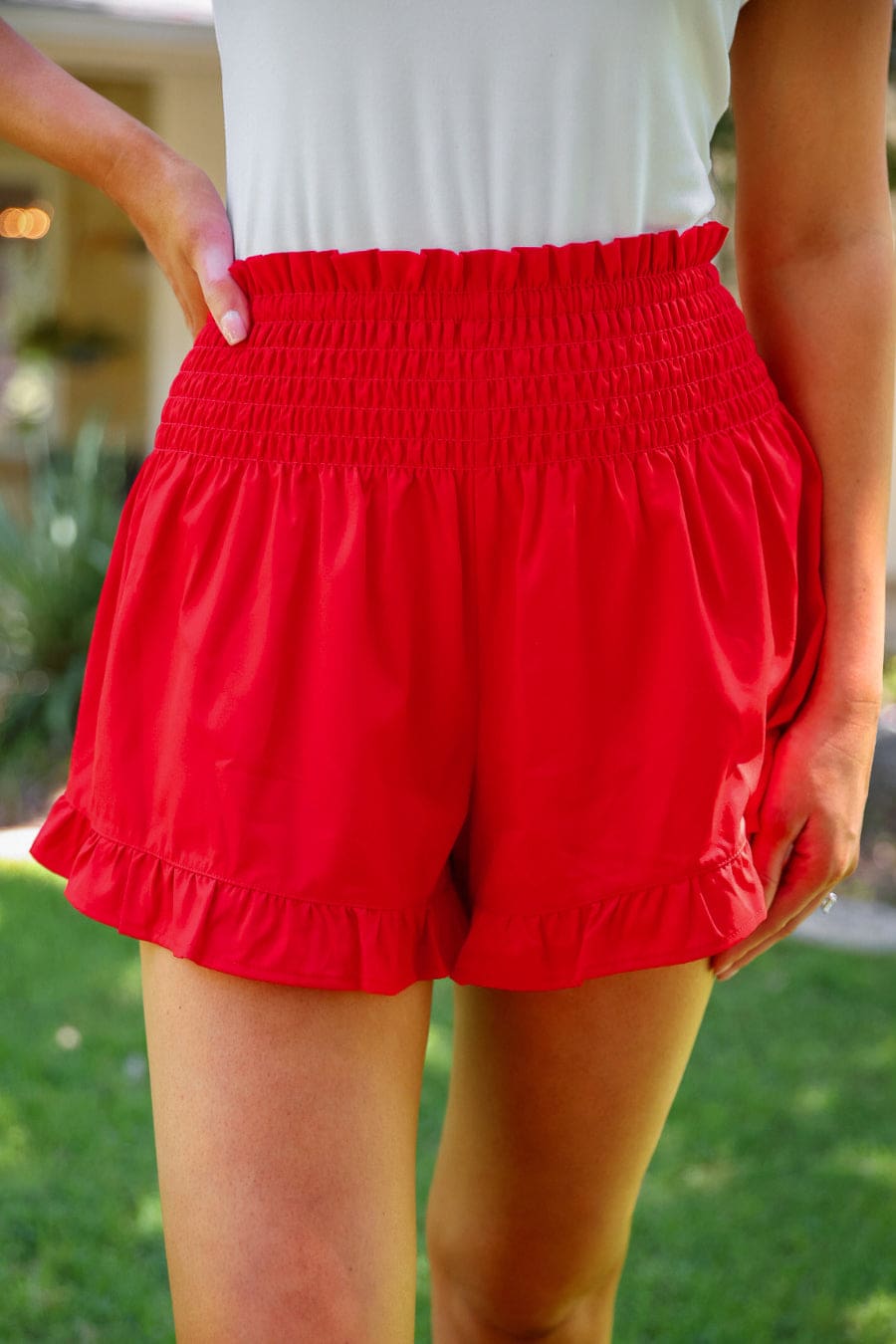 Sunny Strolls High Waisted Shorts- Red