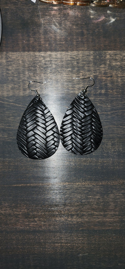 Woven Drop Earrings Faux Leather