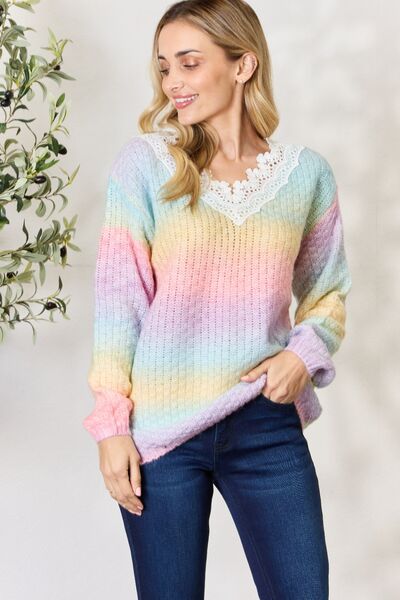 BiBi Rainbow Gradient Crochet Detail Sweater