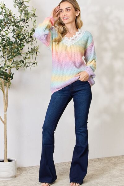 BiBi Rainbow Gradient Crochet Detail Sweater