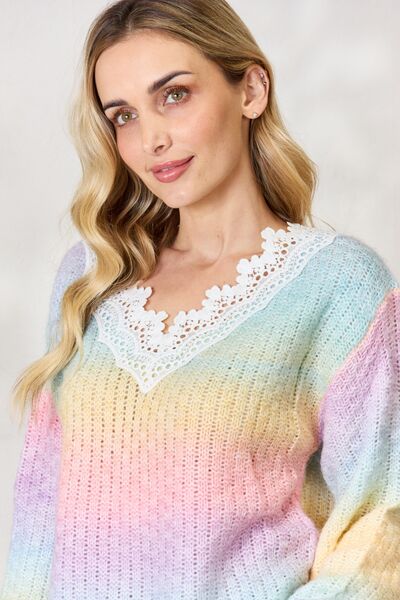 BiBi Rainbow Gradient Crochet Detail Sweater