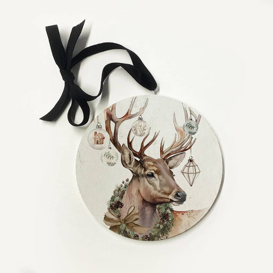 Reindeer With Ornament and Wreath Ornament