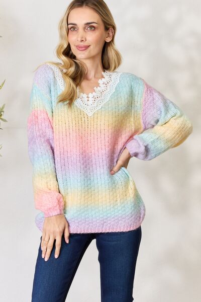 BiBi Rainbow Gradient Crochet Detail Sweater